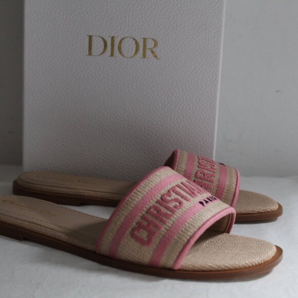 Dior Shoes - NWB DIOR Christian Dior Rose Dway Flats Slides Logo Embroidered Sandals 40